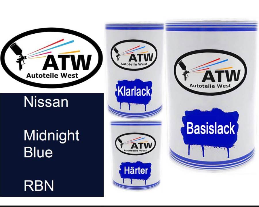 Nissan, Midnight Blue, RBN: 500ml Lackdose + 500ml Klarlack + 250ml Härter - Set, von ATW Autoteile West.